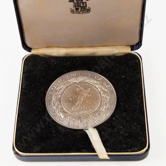 NZ 1967 The Royal Numismatic Society of NZ £ s d  to $ c Silver Medal