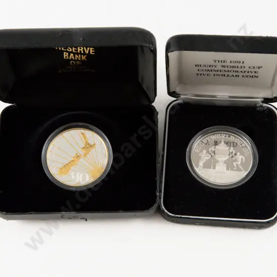 NZ 1991 Rugby World Cup Proof Silver $5 and 2000 Millennium $10