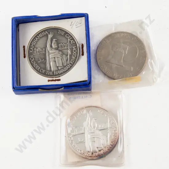 1978 Hawaiian Captain Cook Discovery Commemorative Silver Medal with Two Metal and 1976 US $1