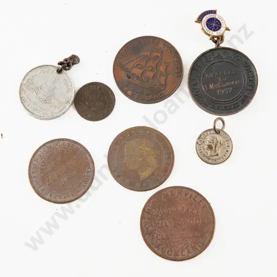 NZ Four Various Copper Tokens-1898 & 1926 Exhibition Medallions and Life Saving & Cook 1969