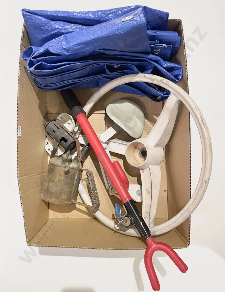 Box of Assorted Vintage Including Steering Wheel and Signal Horn Etc Image 1++