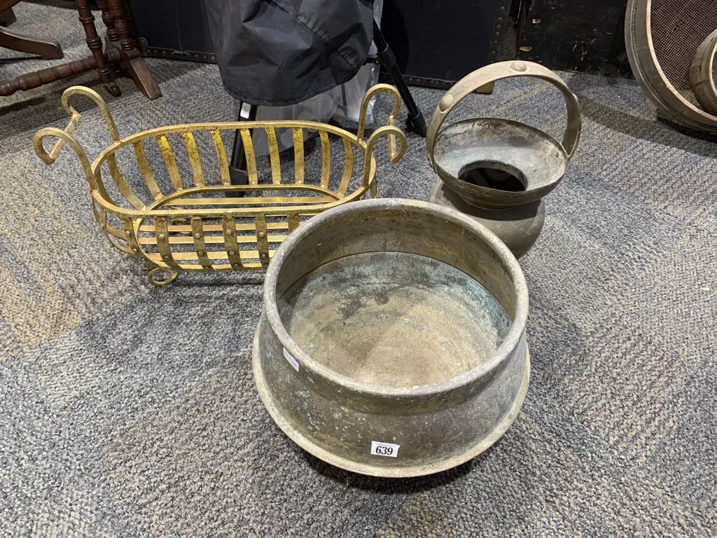 Footed Brass Planter & Two Others Image 1++