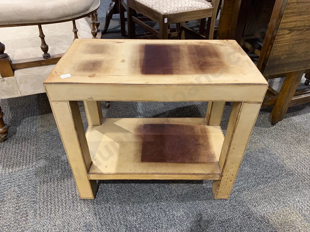 Leather Upholstered Two Tier Side Table Image 1++