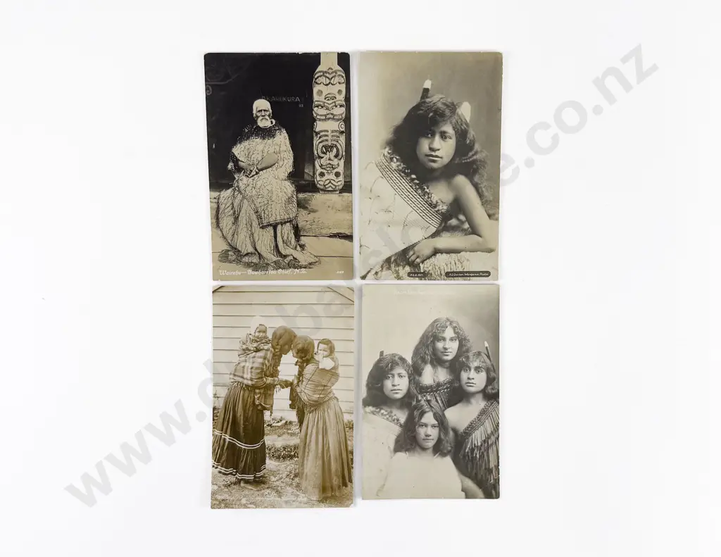4 Vintage Maori Black & White Postcards Image 1++