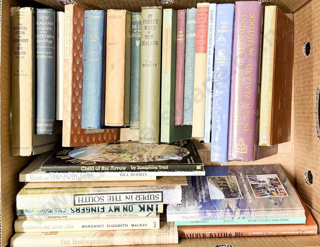 Carton Of Assorted NZ Topographical, Historical & Biographical Books Image 1++