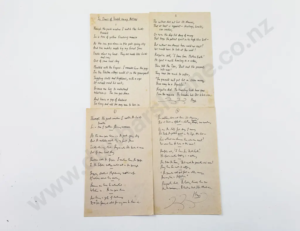 James K Baxter, In Times of Trouble among Nations (Baxter's last published poem) Image 1++