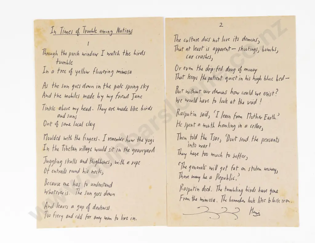 James K Baxter, In Times of Trouble among Nations (Baxter's last published poem) Image 1++