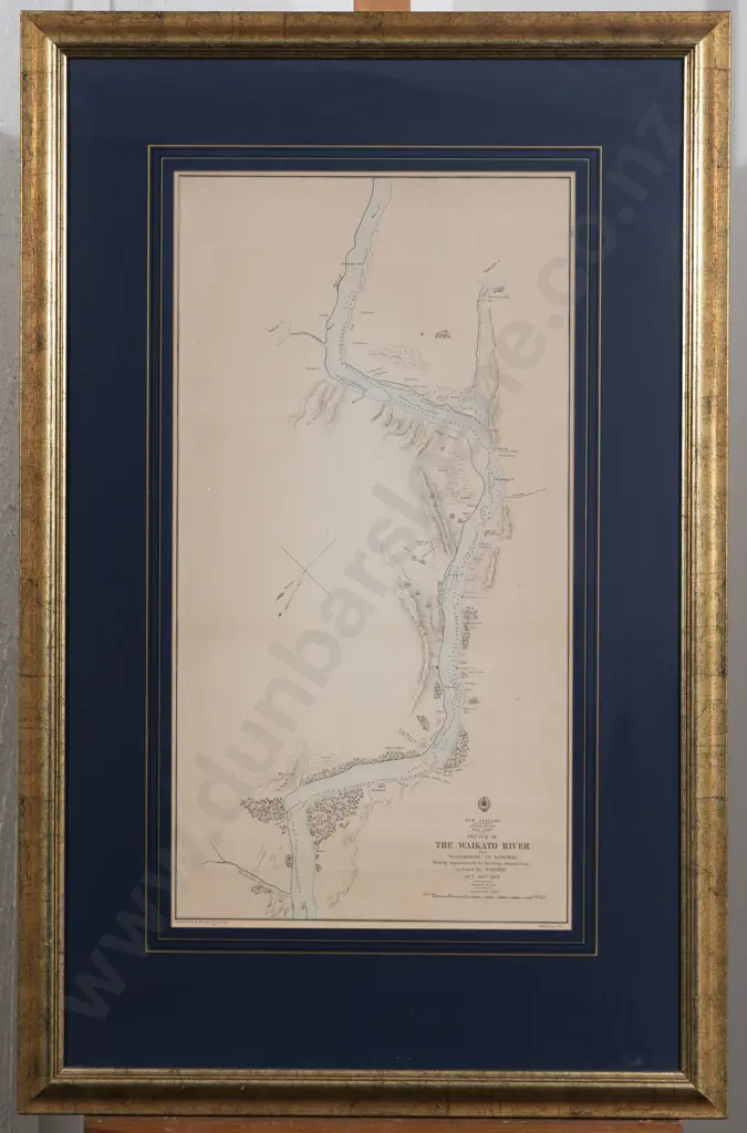 After Charles Heaphy - NZ Sketch of the Waikato River 1863 - Framed Vintage Map Image 1++