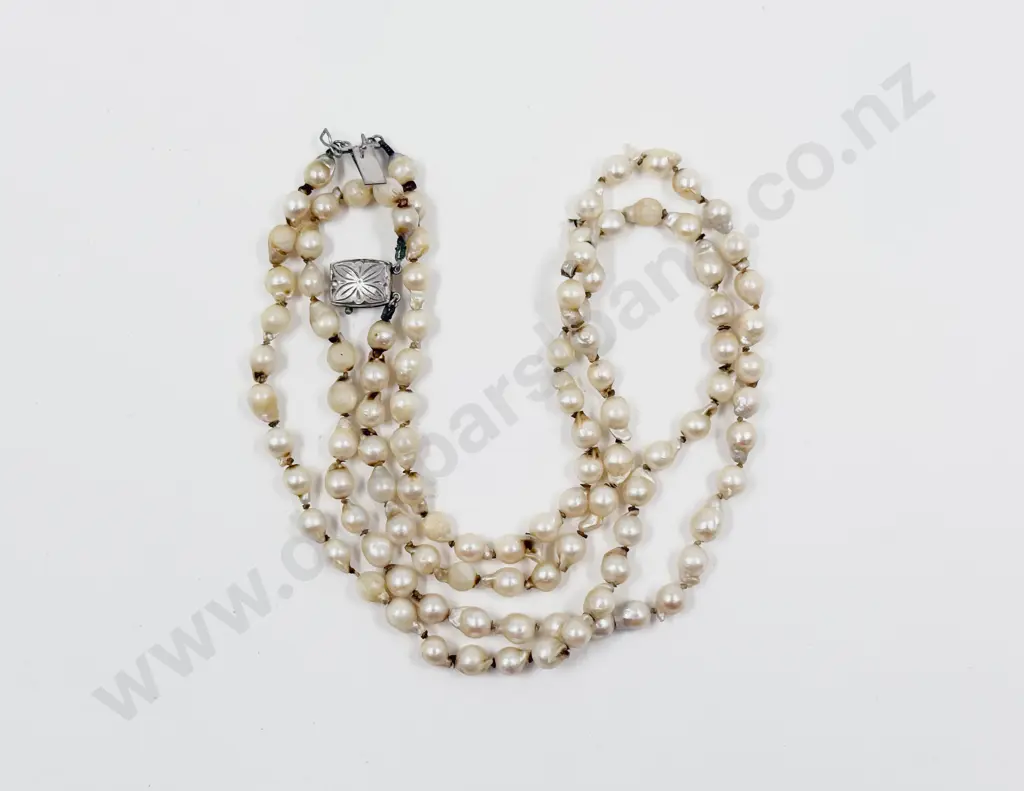 Double Strand Cultured Baroque Pearl Necklace with S/S Clasp Image 1++