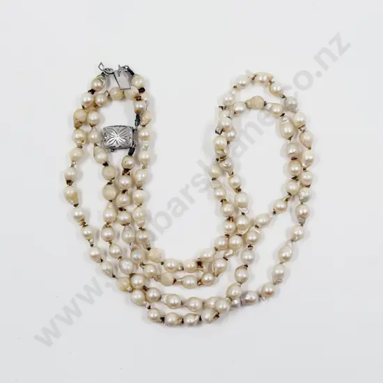 Double Strand Cultured Baroque Pearl Necklace with S/S Clasp
