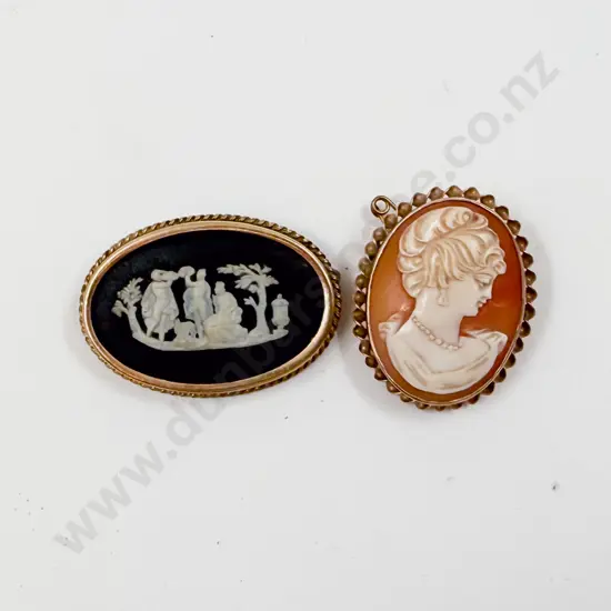 9ct Framed Cameo Brooch with Wedgwood Brooch