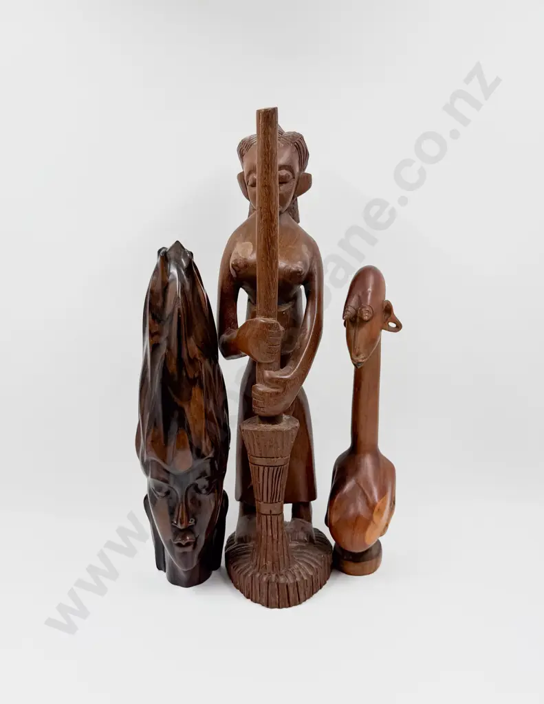Two Wooden Busts together with Figure Image 1++