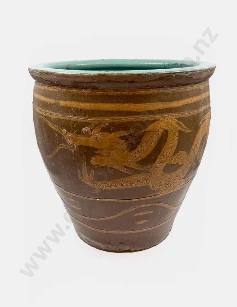 Large Glazed Dragon Decorated Garden Pot Image 1++