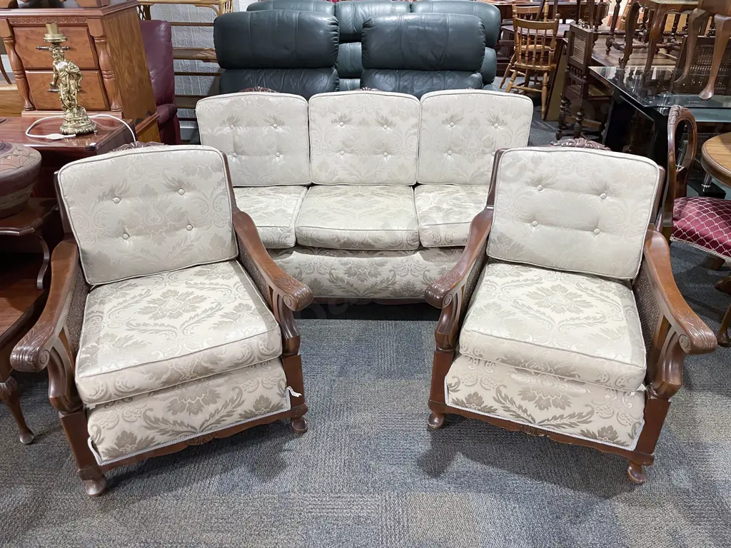 Three Piece Mahogany & Wycombe Cane Lounge Suite Image 1++