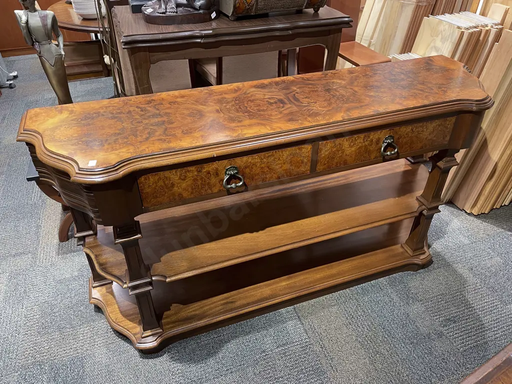 Reproduction Burr Walnut Two Drawer Hall Table Image 1++