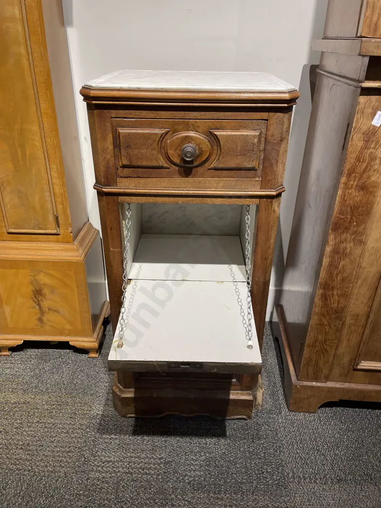 Antique Marble Top Occasional Chest with Centralised Drop Down Compartment Image 1++
