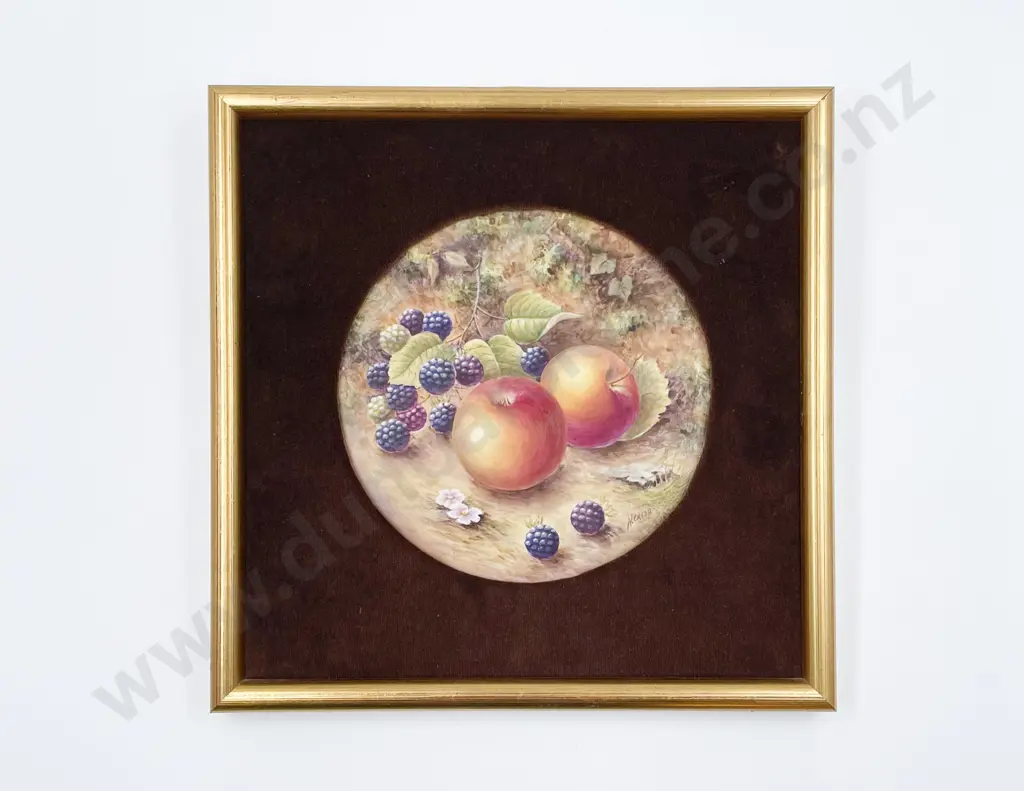 Framed Royal Worcester Hand Painted Plaque fruits signed N Creed 19cm dia Image 1++
