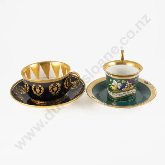 Two Early C19th Dresden Cups & Saucers