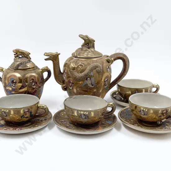 Meiji Period Japanese Satsuma Dragonware Part Tea Set some faults
