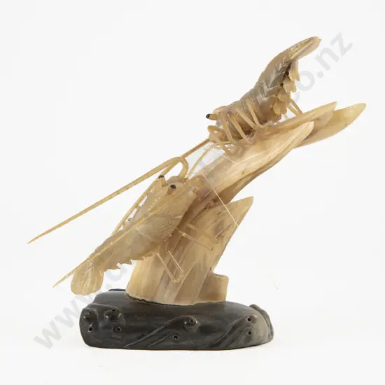 Chinese Carved Horn Group of Two Shrimp