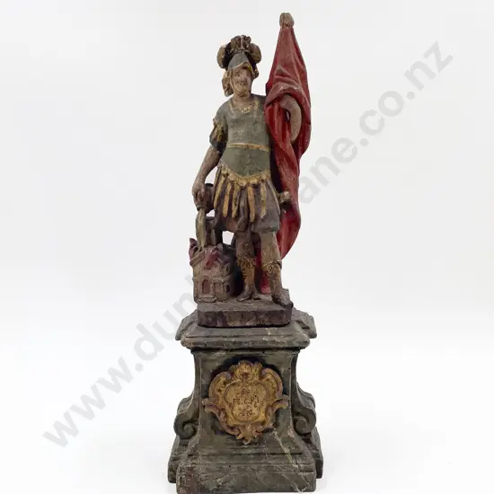 C19th Carved & Painted Wood Classical Soldier Figure