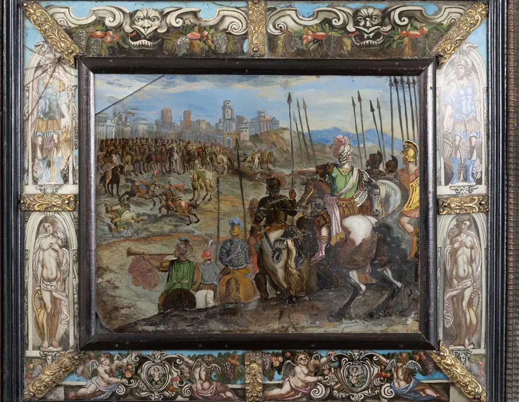 Pair C1662 Italian Sectional Oil on Glass Panels Image 1++