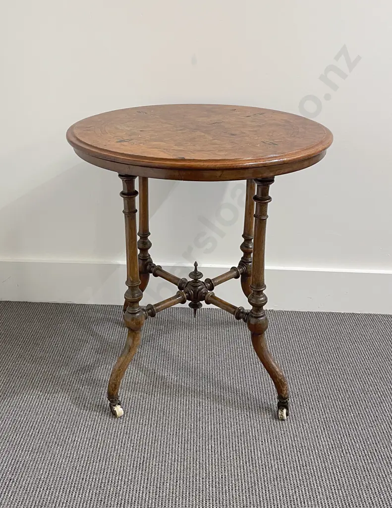Vict Burr Walnut & Marquetry Circular Occasional Table Image 1++