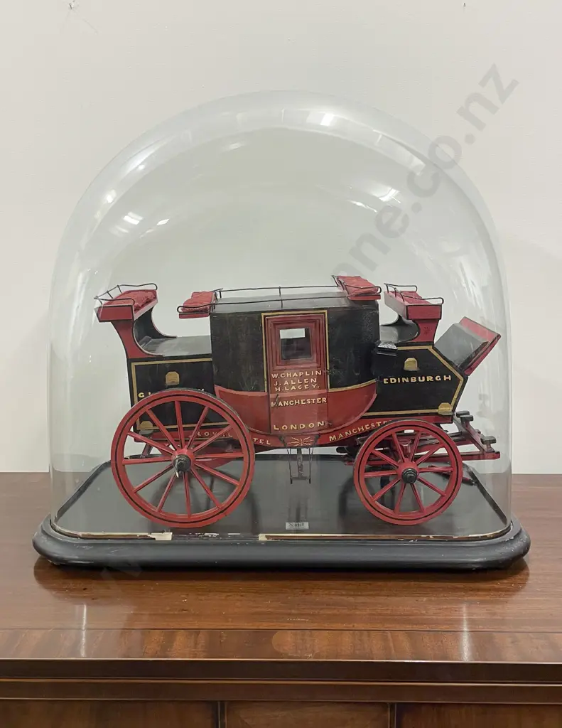 Red Black & Gilt Painted Dome Cased Wooden Model of Victorian Coach Image 1++