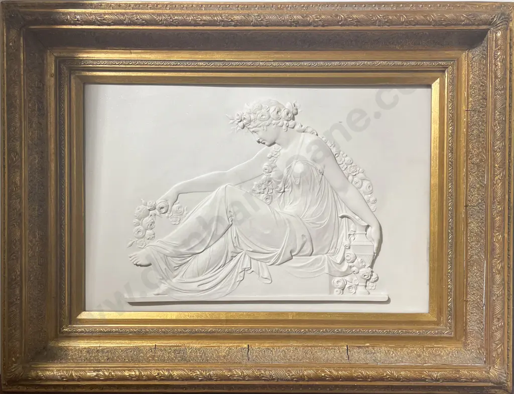 French Antique Style Gilt Framed Marble Panel of a Classical Muse Image 1++