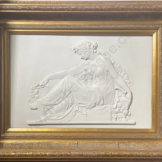 French Antique Style Gilt Framed Marble Panel of a Classical Muse