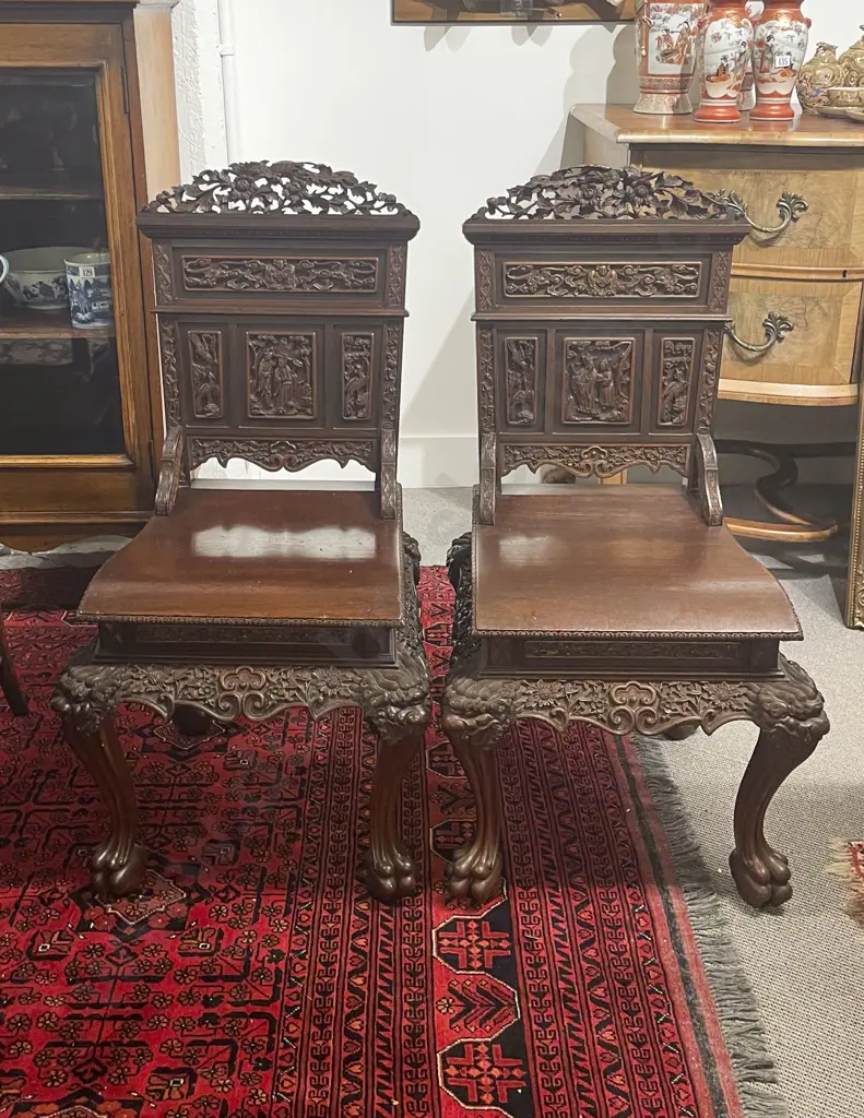 Pair of Chinese Hardwood Hall Chairs Image 1++