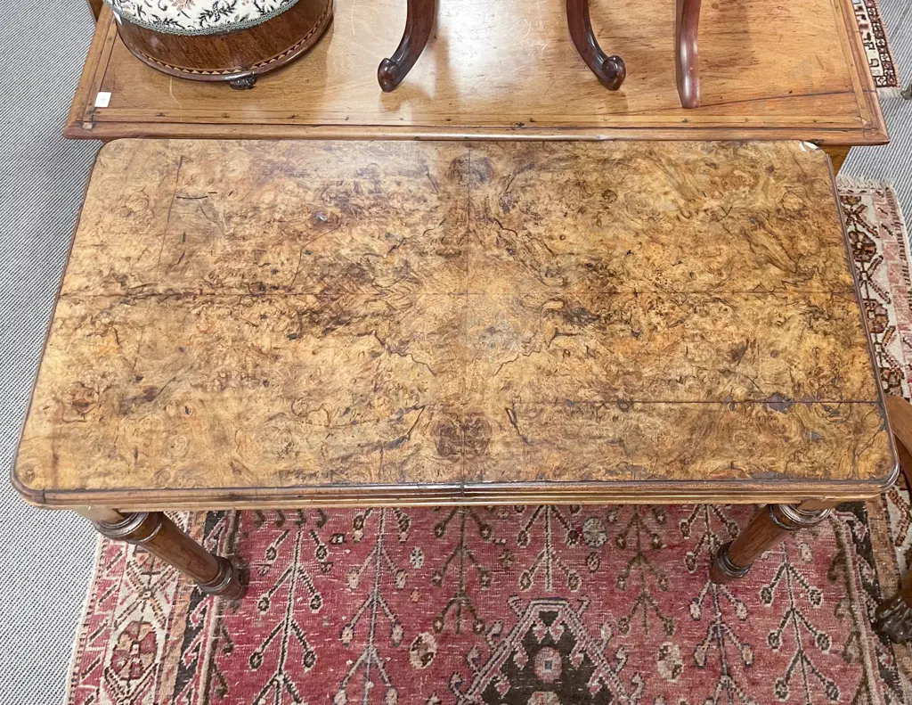Vict Burr Walnut Foldover Card Table Image 1++
