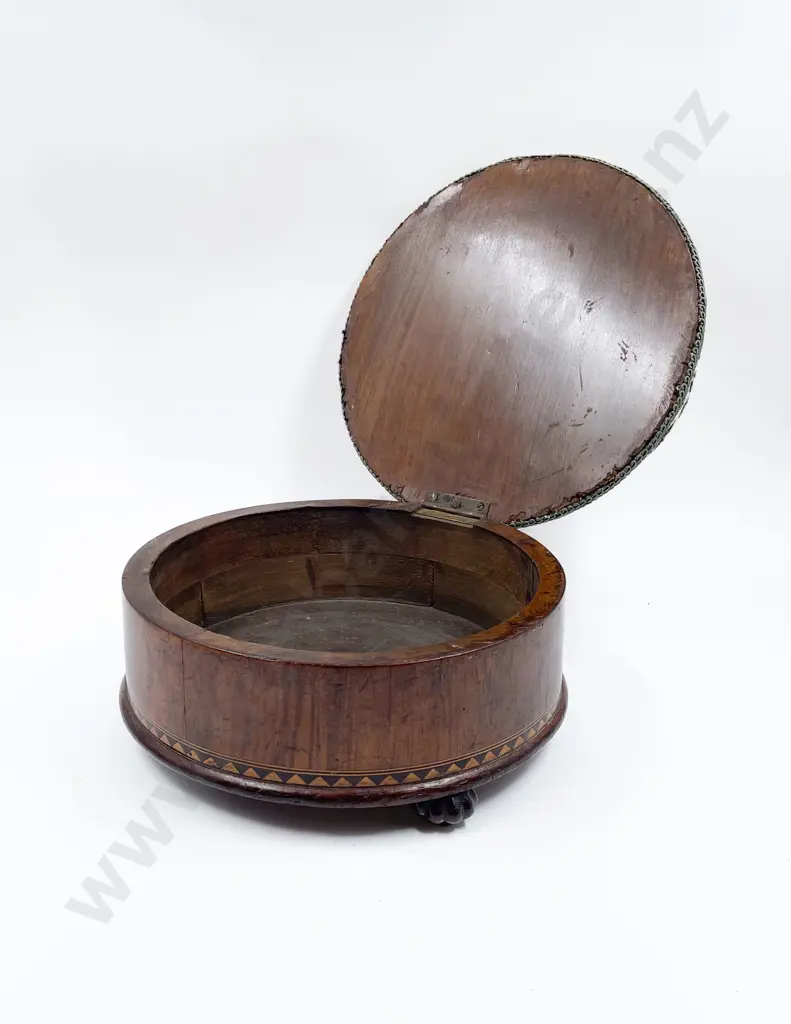Vict Walnut & Parquetry Foot Stool Storage Box Image 1++
