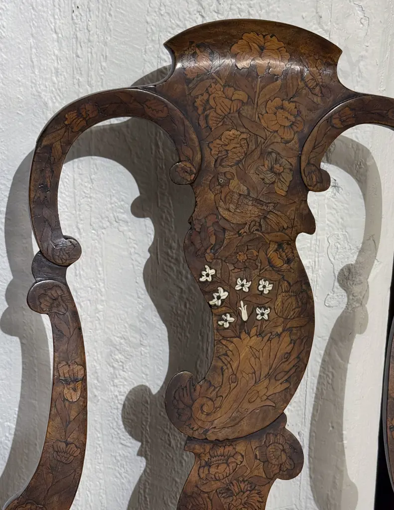 An Elegant Pair of C18th Dutch Walnut & Marquetry Side Chairs Image 1++