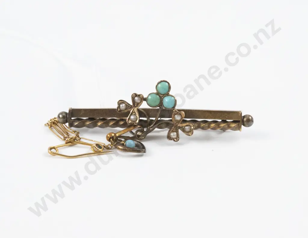Victorian 9ct Turquoise and Seed Peal Bar Brooch Image 1++