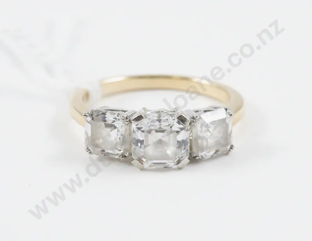9ct Three Stone Cubic Zirconia Dress Ring Image 1++