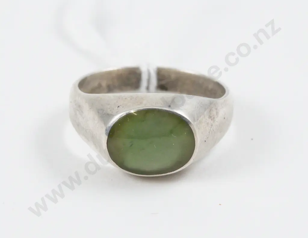 S/S Single Jade Gents Signet Ring Image 1++