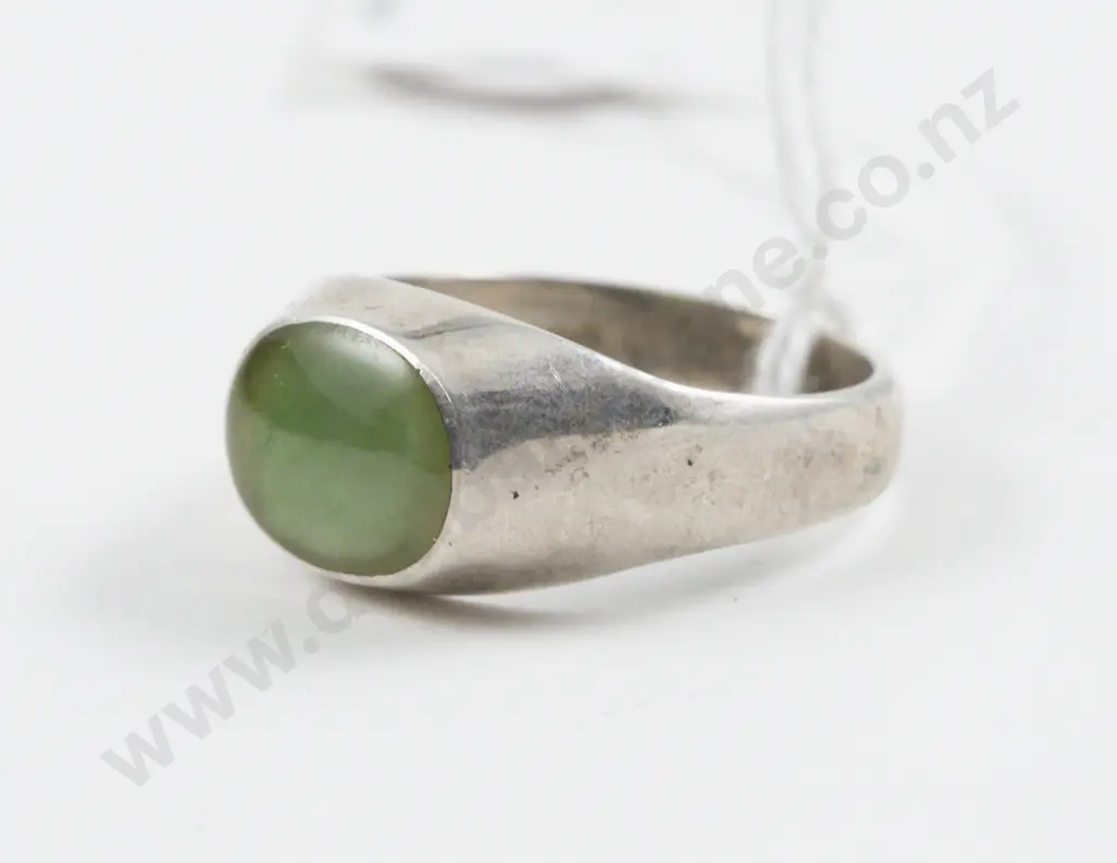 S/S Single Jade Gents Signet Ring Image 1++