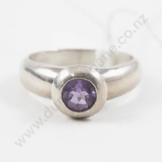 S/S Single Stone Amethyst Band Ring