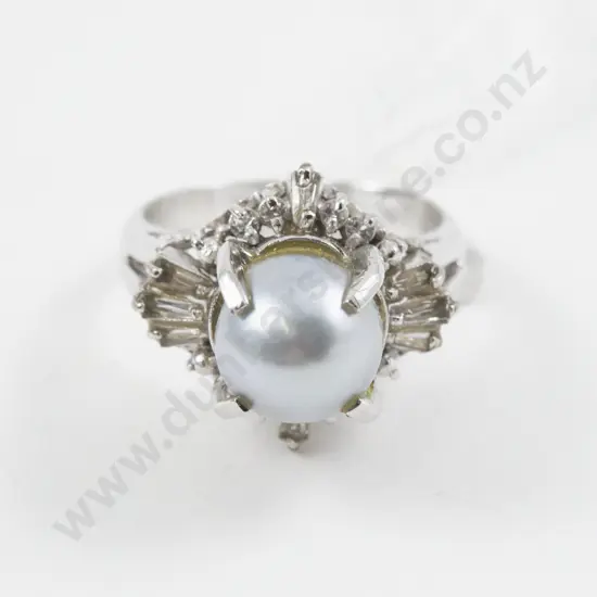 S/S Single Cultured Pearl and Crystal Stone Dress Ring