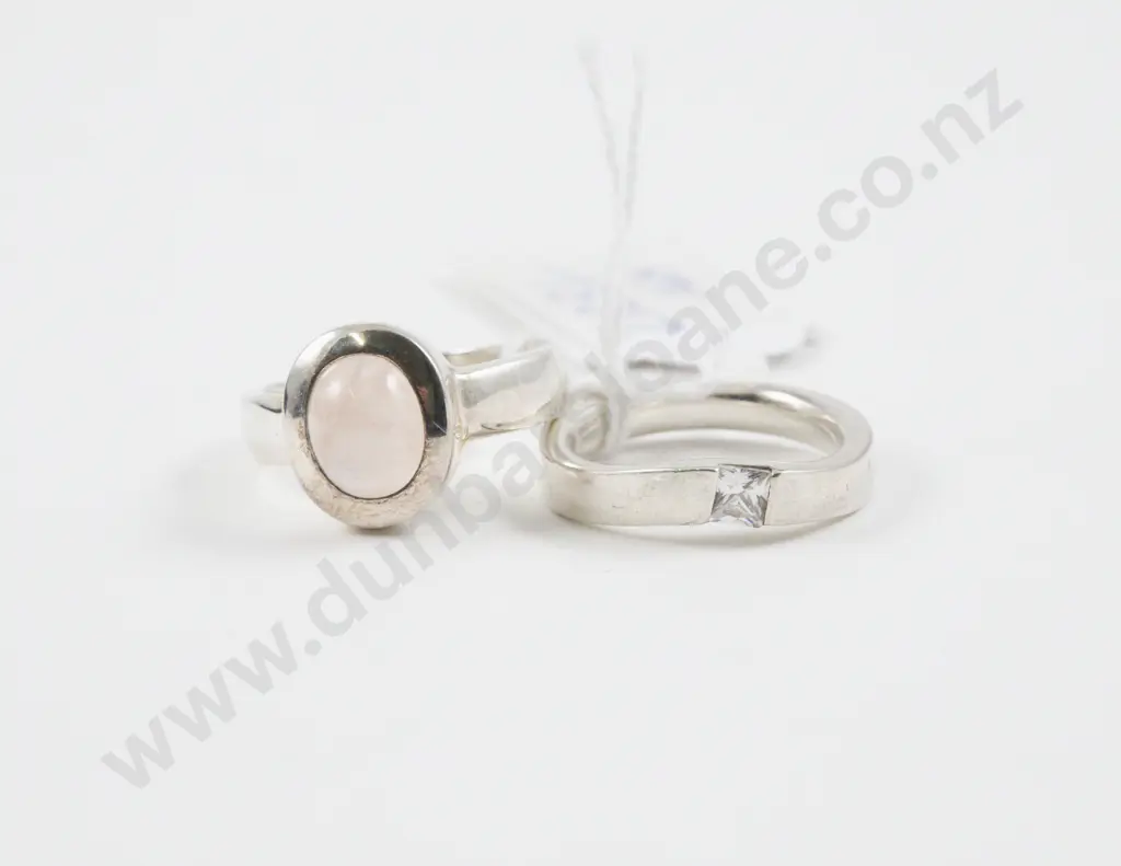 S/S Single Stone Rose Quartz Ring and Band Ring Image 1++