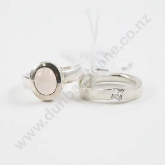 S/S Single Stone Rose Quartz Ring and Band Ring