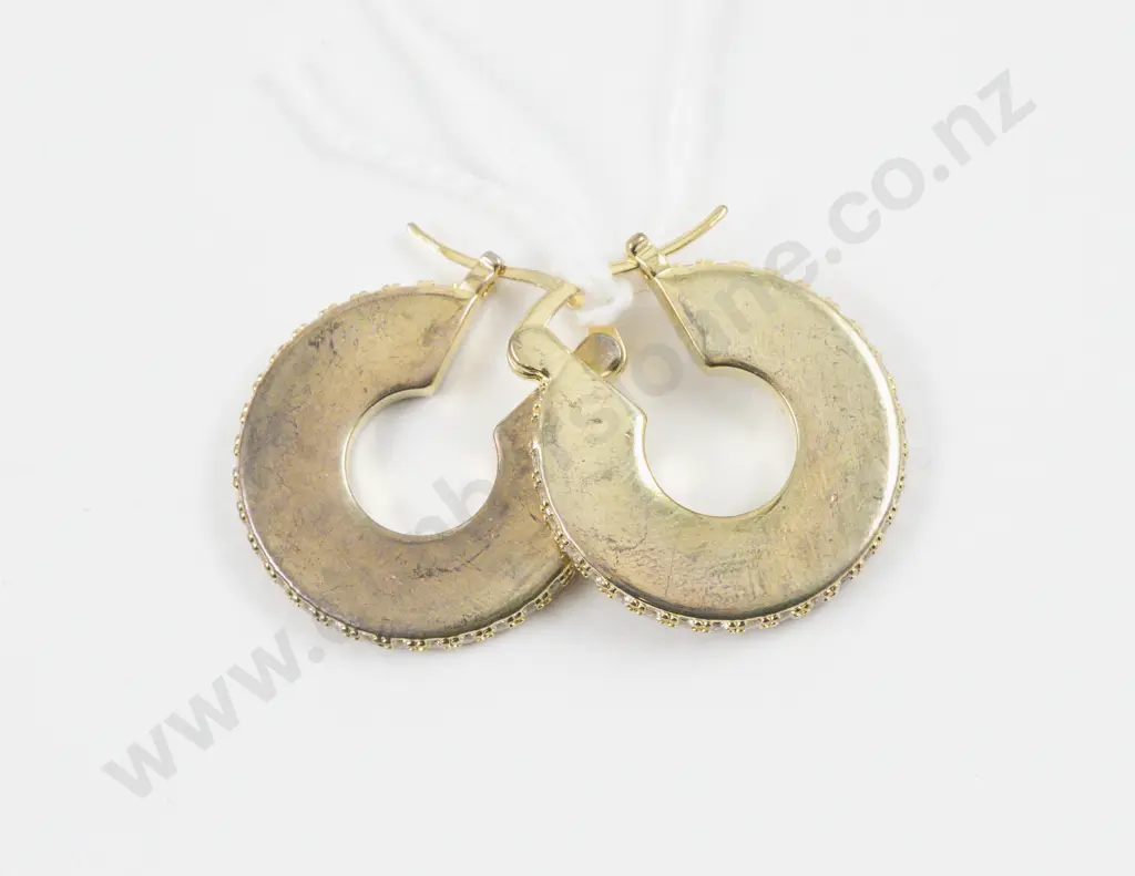 Bottega Veneta Silver Gilt and Cubic Zirconia Hoop Style Earrings Image 1++
