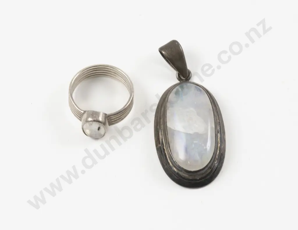 S/S Moonstone Pendant and Ring Image 1++