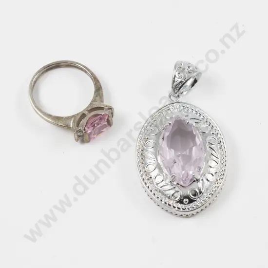 S/S Single Stone Pink Crystal Pendant and Dress Ring