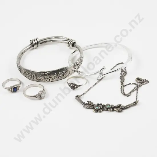 S/S Floral Pendant Necklace with Three S/S Rings and Assorted Jewellery