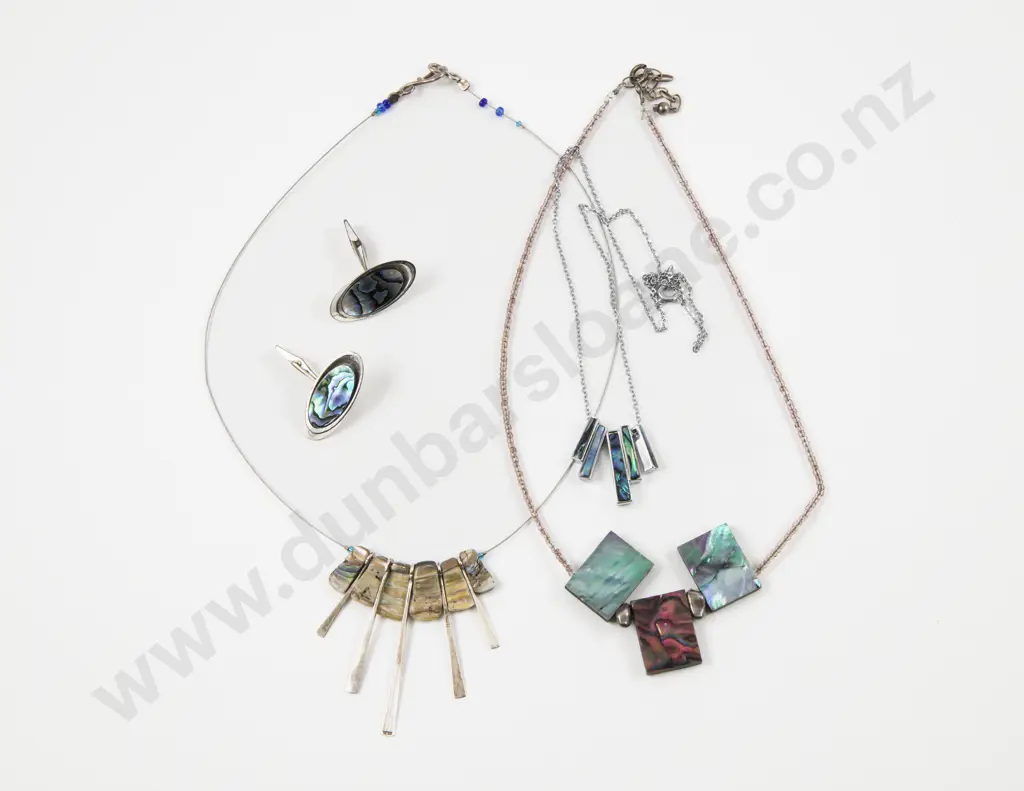Three S/S and Paua Necklaces with Pair of Cuff Links Image 1++
