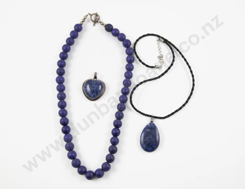 Two S/S Lapis Pendants together with Single Strand Beaded Necklace Image 1++