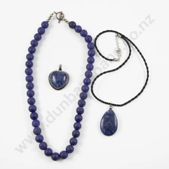 Two S/S Lapis Pendants together with Single Strand Beaded Necklace