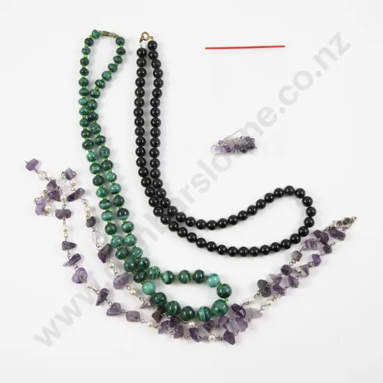 Single Strand Malachite Bead Necklace with Amethyst Bead Necklace (A/F) and Other